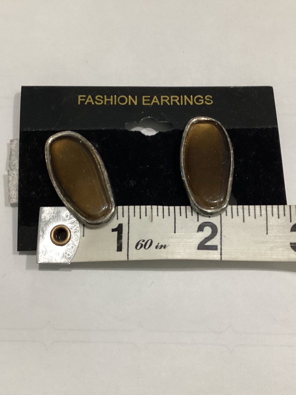 Fashion Earrings Brown Stone Teardrop clip one - Picture 3 of 4